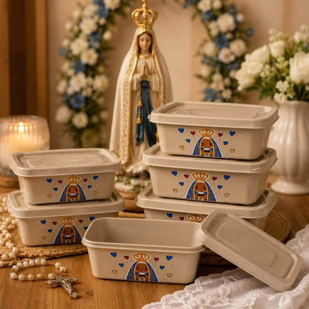Kit Potes Bolo Multi Uso 10 Peças Nossa Senhora Aparecida Marmita Vasilha