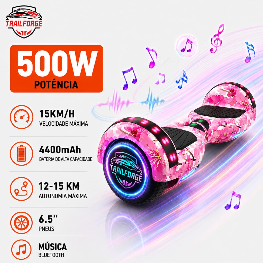 Trailforge Hoverboard 6.5“ 15km/h skate eletrico hoverboard LED Bluetooth Bateria De Grande