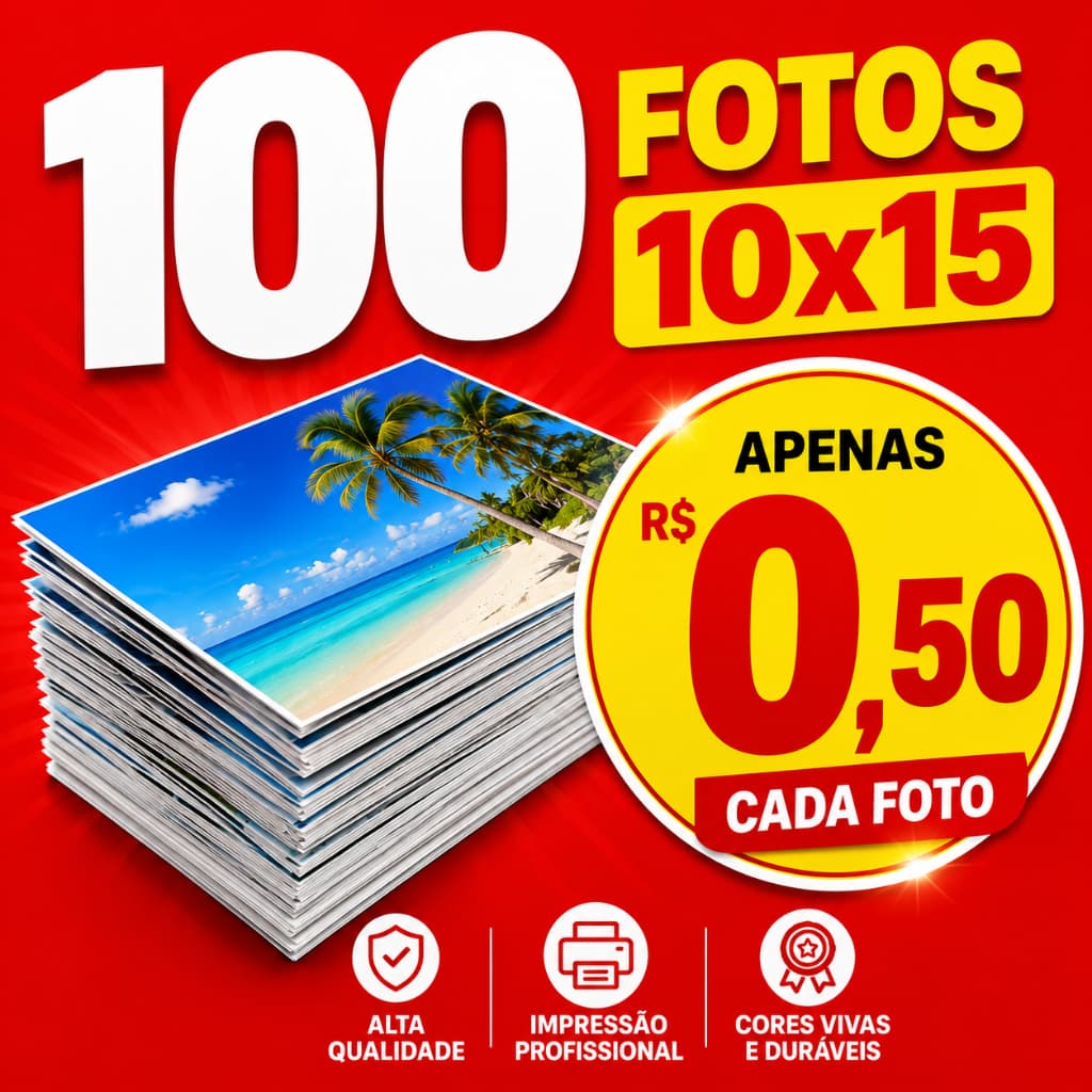Kit 100 Fotos 10x15 Premium Revelação Brilho Glossy