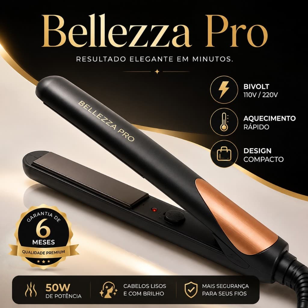 Chapinha Profissional Bivolt 50W Prancha Alisadora Aquecimento Rápido para Todos os Tipos de Cabelo Bellezza Pro