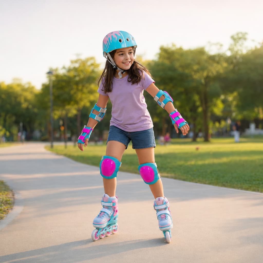 Kit Proteção Infantil 7 Peças com Capacete Joelheira Cotoveleira e Munhequeira para Patins Bike Skate