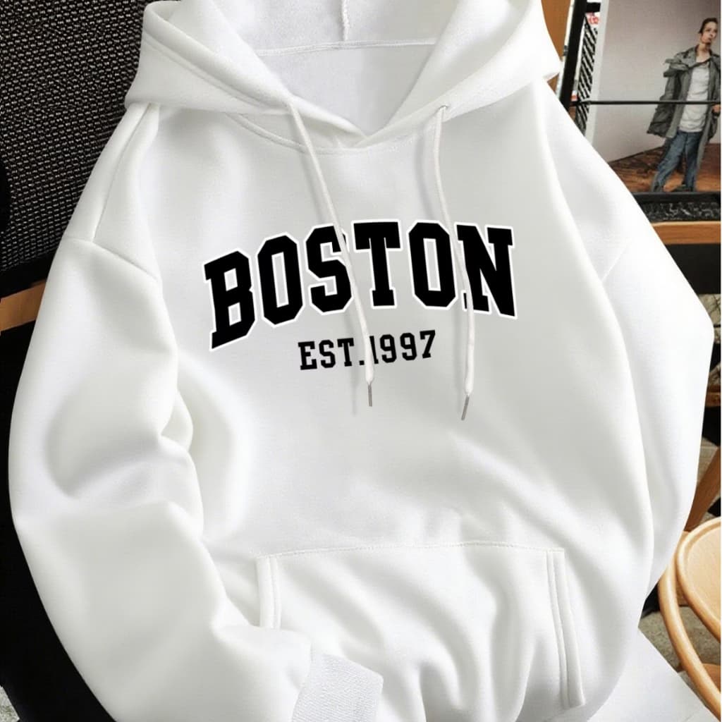 Blusa de frio Moletom Feminino masculino Casaco de Inverno Casaco de frio Moletom Branco Blusão Boston Bolso Capuz Cinza