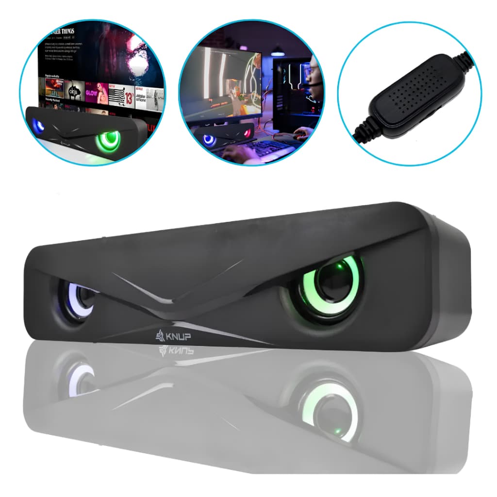 Caixa de Som Multimídia Knup Para PC Subwoofer Soundbar LED RGB Tv 6W USB 3,5mm Compatível Windows