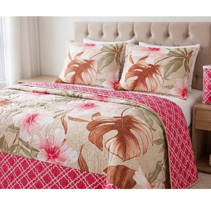 Colcha Cobre Leito queen 3 Peças estampado Dupla Face Macio