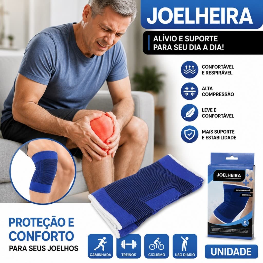 Joelheira Compressão Elástica 2 Unidades | Suporte para Joelho Esportivo Academia, Corrida e Caminhada