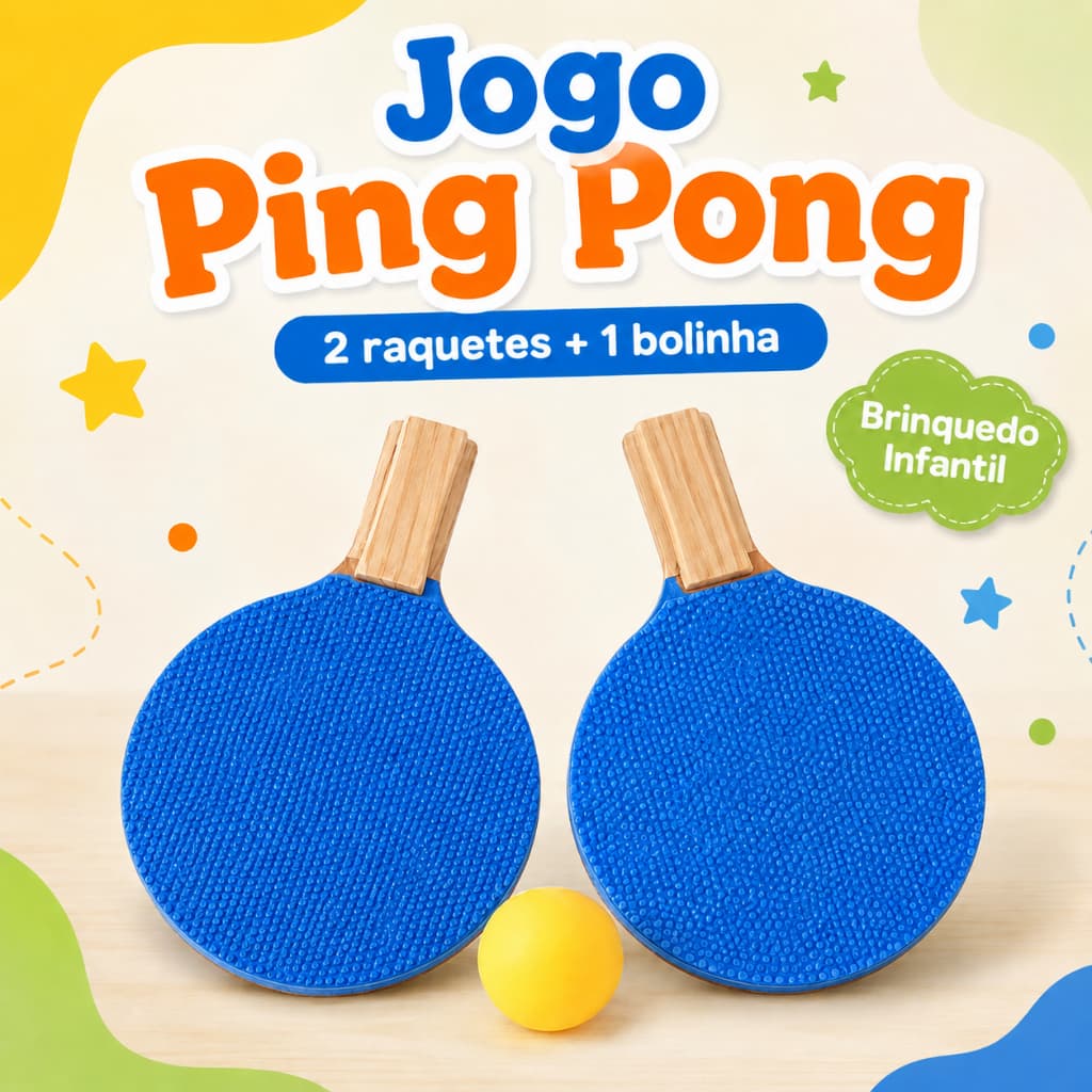 Jogo de Ping Pong Infantil 2 Raquetes e 1 Bolinha Colorido MCC Brink
