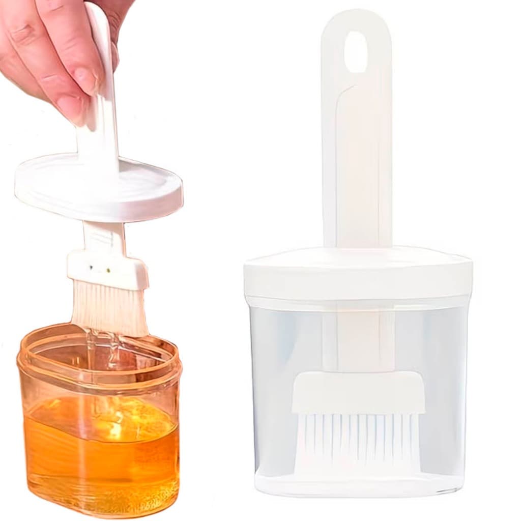 Kit Pincel Culinário com Reservatório Pote Dispenser Plástico de 160ml Untar Óleo e Molhos
