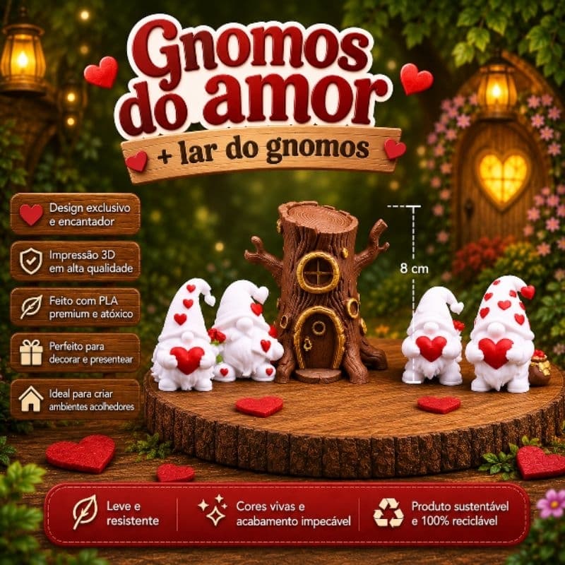 Kit Gnomos do Amor + Lar do Gnomo – Decoração Encantada e Colecionável