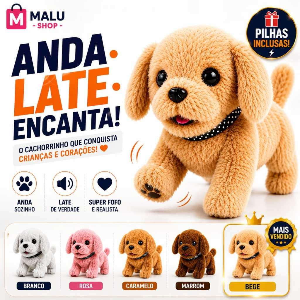 Brinquedo Cachorrinho Que Anda e Late Pelucia Infantil Com Som Divertido Toda Criança Vai Amar Com Pilhas Inclusas