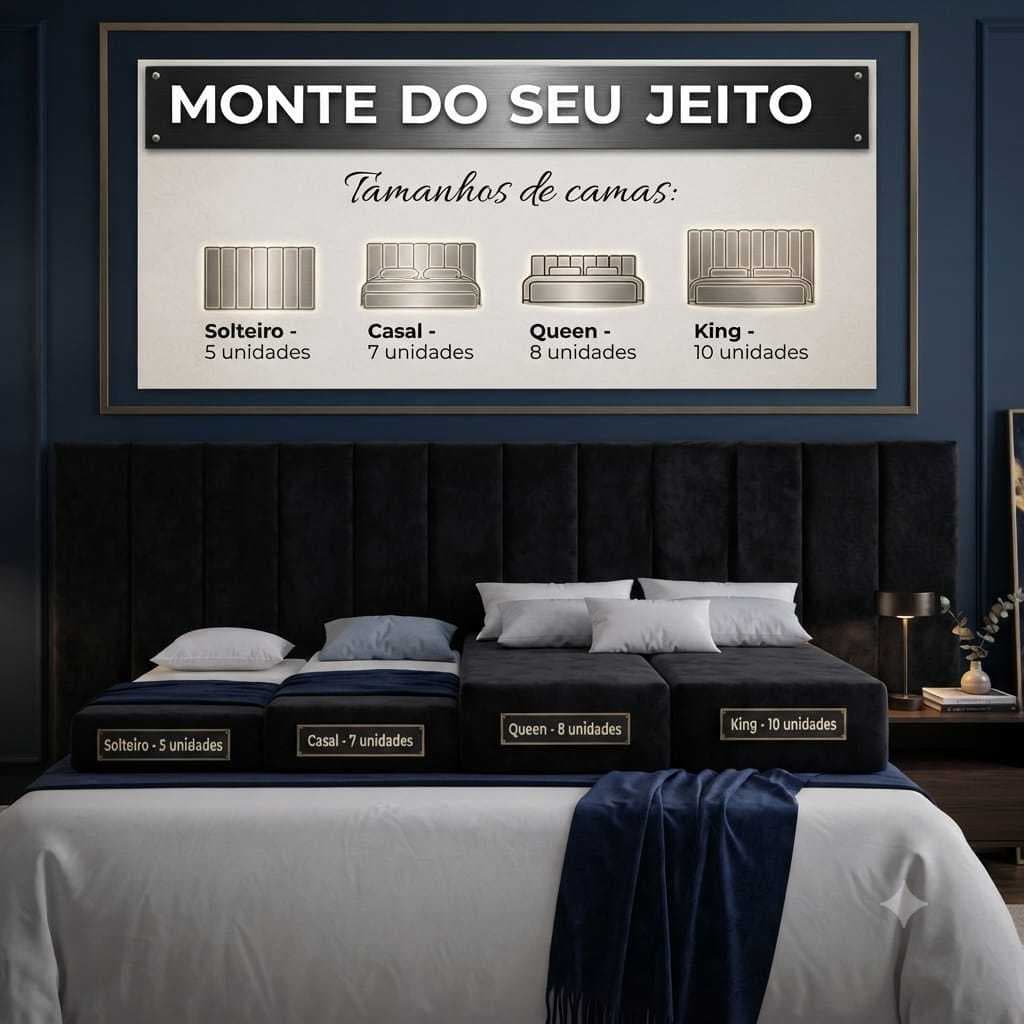 Cabeceira Grande Modulada Adesiva Estofada de Cama Solteiro Casal Queen King Placas 45x20cm