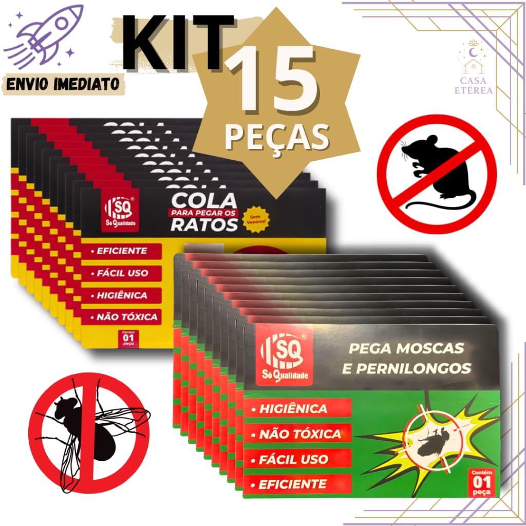 Kit 15 Adesivo Cola Anti Pragas para Controle de Insetos Rasteiros e Voadores Cozinha Restaurante Comércio