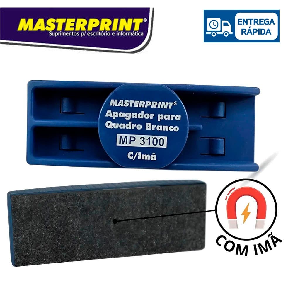 Apagador Para Quadro Branco MP3100 Magnético Masterprint Suporte  2 Marcadores