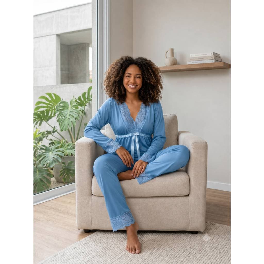 Pijama Longo Maria Flor Feminino Liganete Premium Super Confortável Leve Macio Tam M G GG  Título 3 (120 caracteres)