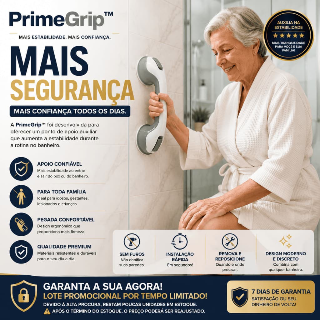 Barra de Apoio para Banheiro com Ventosa Portátil para Idosos e Deficientes Sem Furar parede PrimeGrip™