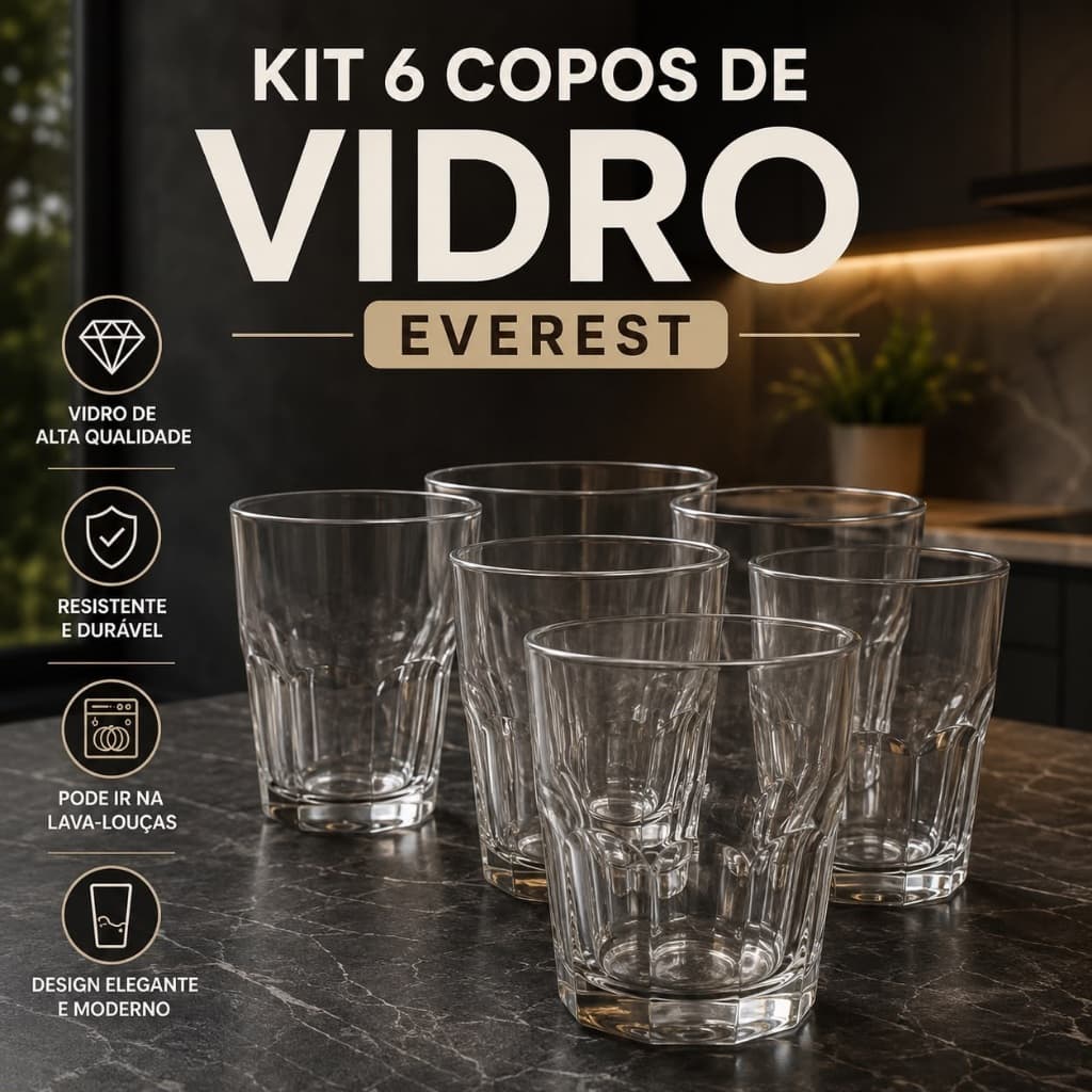 Jogo De Copo de Vidro Kit 6 Peças 250ML whisky Água Suco Refrigerante Cozinha