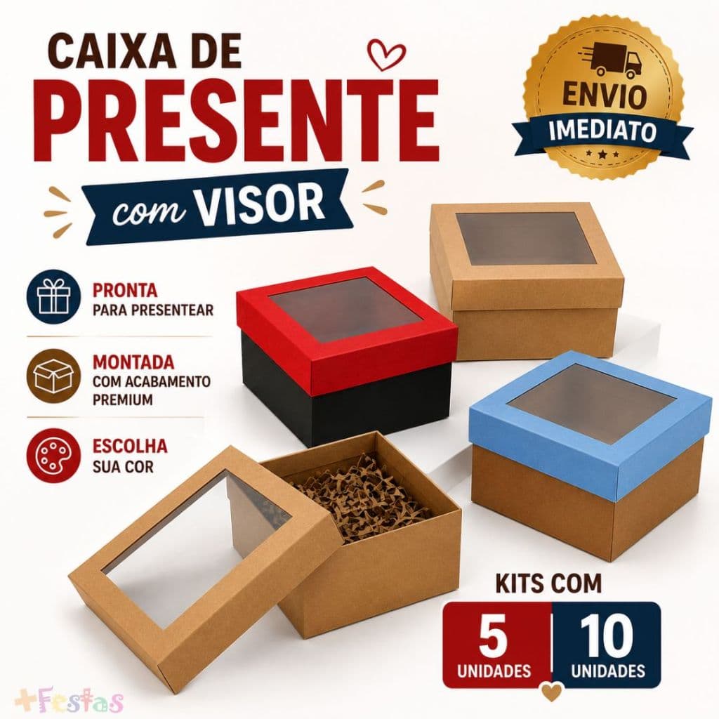 Kit 5/10 Caixas Presente Com Visor de Acetato Transparente Montada Embalagem Presente Criativo