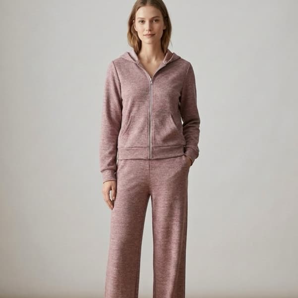 Conjunto Feminino Moletinho com Capuz e Zíper Calça Reta Casual Confortável