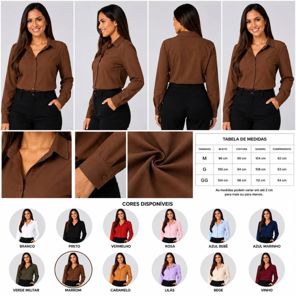 Camisa manga longa Feminina Estilo Social – Moda Casual, Confortável e Moderna