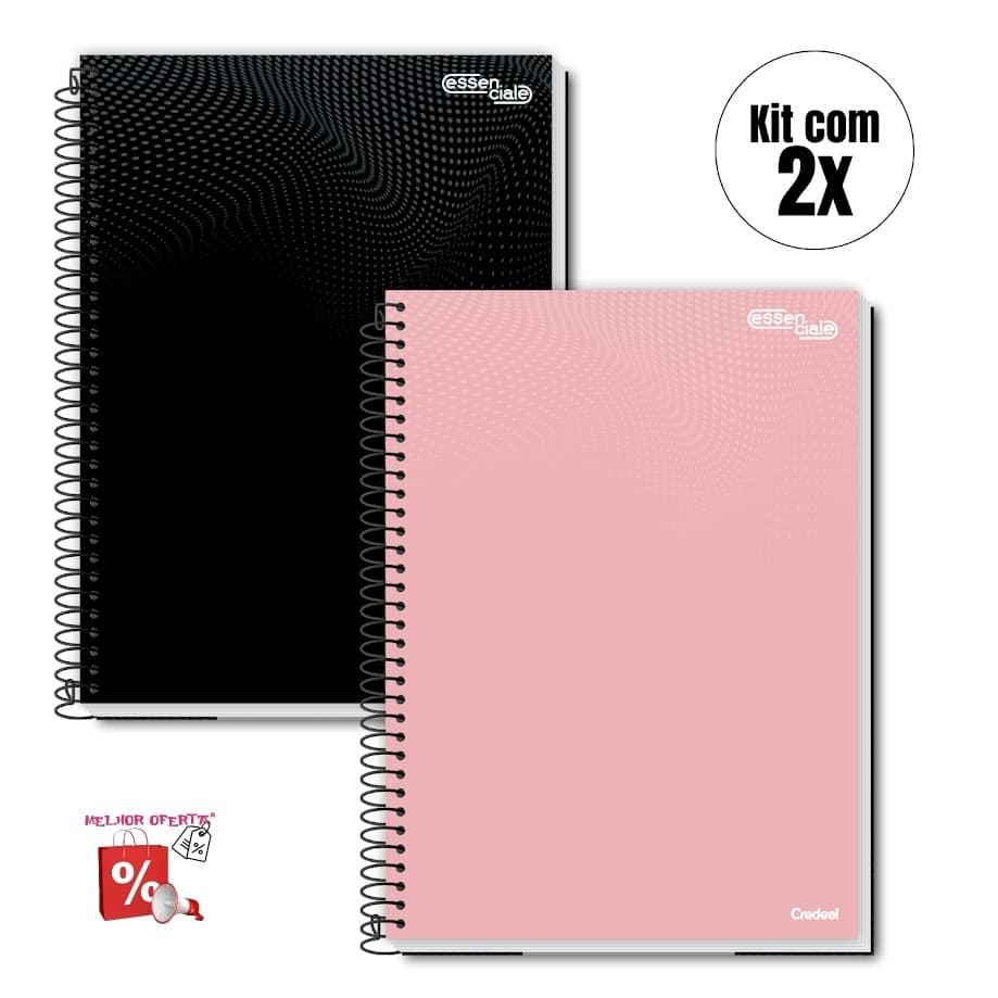 KIT COM 2 CADERNOS 10 MATERIAS UNIVERSITÁRIO COR ÚNICA ESSENCIALE 160 FOLHAS ESPIRAL CREDEAL