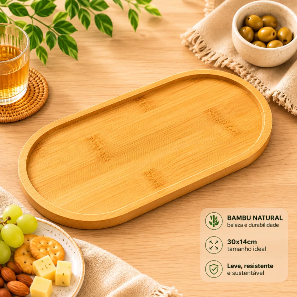 Bandeja Bambu Oval 30x14cm | Petisqueira, Tábua de Frios, Gamela, Mesa Posta, Café, Decoração
