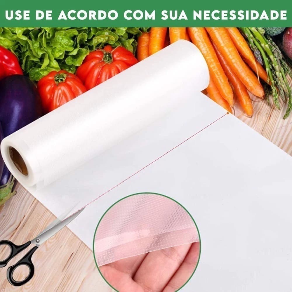 Rolo de Saco a Vácuo para Seladora 15cm x 5m Embalagem Hermética Reutilizável para Alimentos