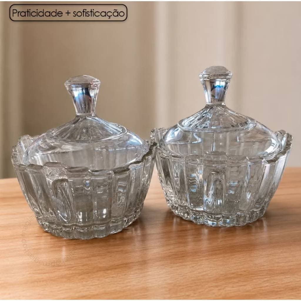 Kit 1/2/4/6 Bomboniere Potiche Vidro com Tampa Decoração Elegante Casa Cozinha Organizada Barato Premium Charme Delicada