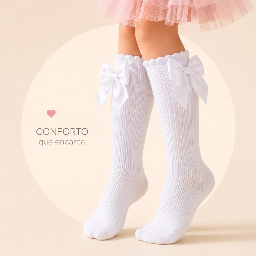 Meia 3/4 Infantil Blogueirinha De Algodão Com Laço Moda