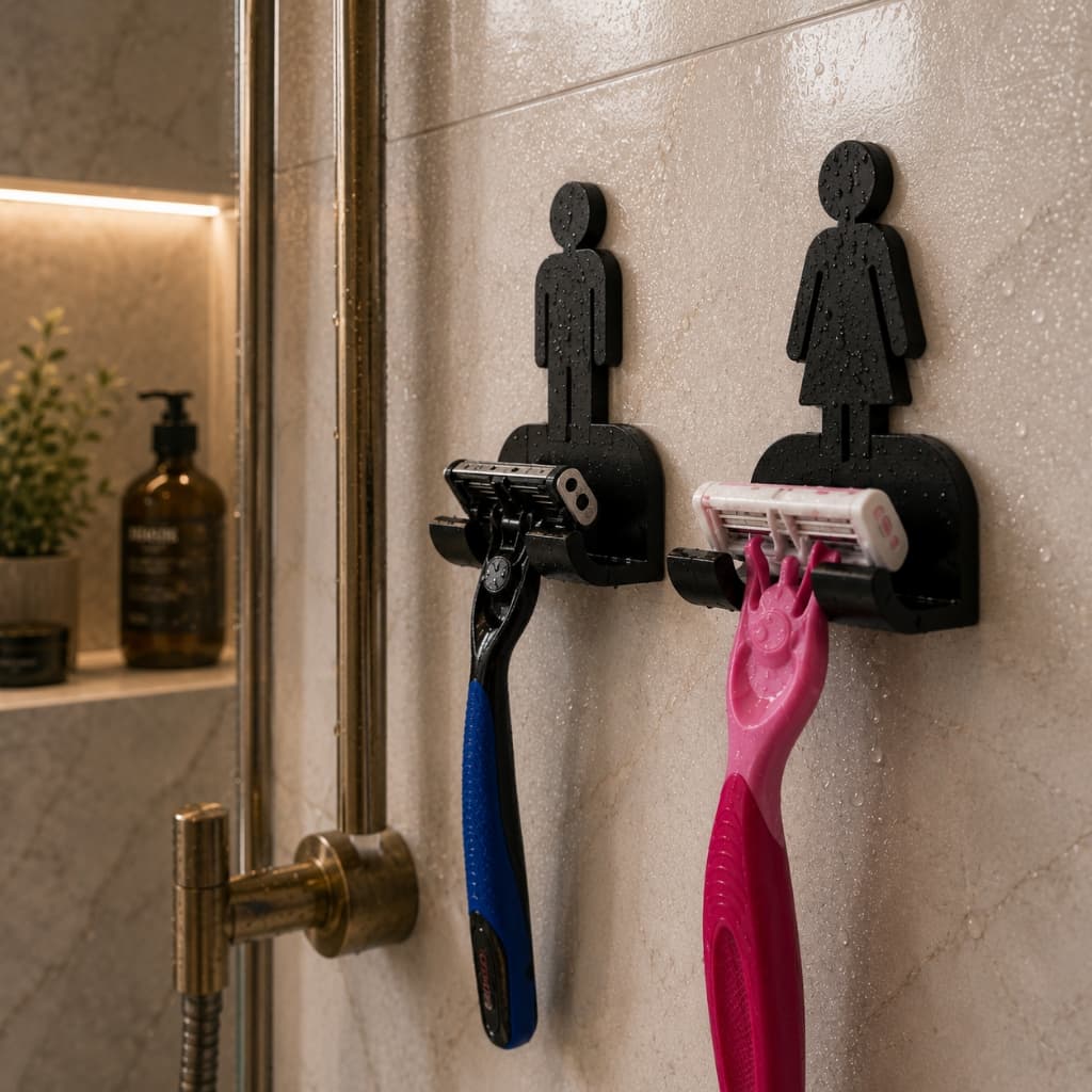 Suporte Gillette Parede Fita 3M Porta Barbeador Sem Furo Kit Organizador Banheiro