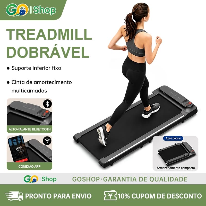 Oficial Esteira Caminhada Compacta Dobrável 2.0HP 120kg APP Display 3 Telas Silenciosa 1-6km/h 220V Fitness Casa