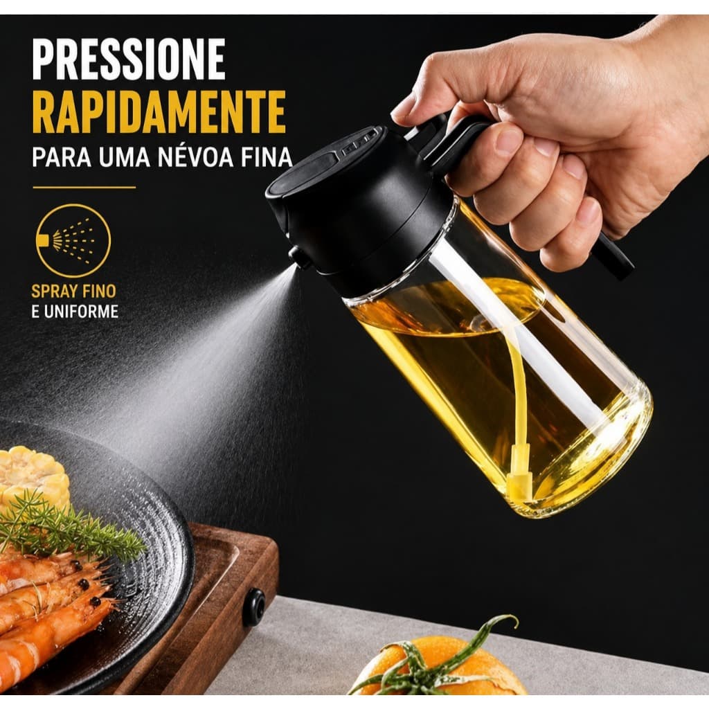 Azeiteiro Vinagreiro Spray De Vidro Com Botao + Bico Dosador + Tampa E Alca De Plastico 470ml Premium Cozinha