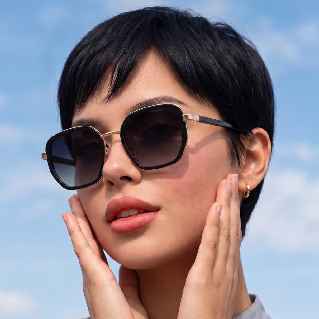 Óculos de Sol Hexagonal Escuro Premium Fino Elegante Classico Vintage Retro Blogueira uv400 Feminino