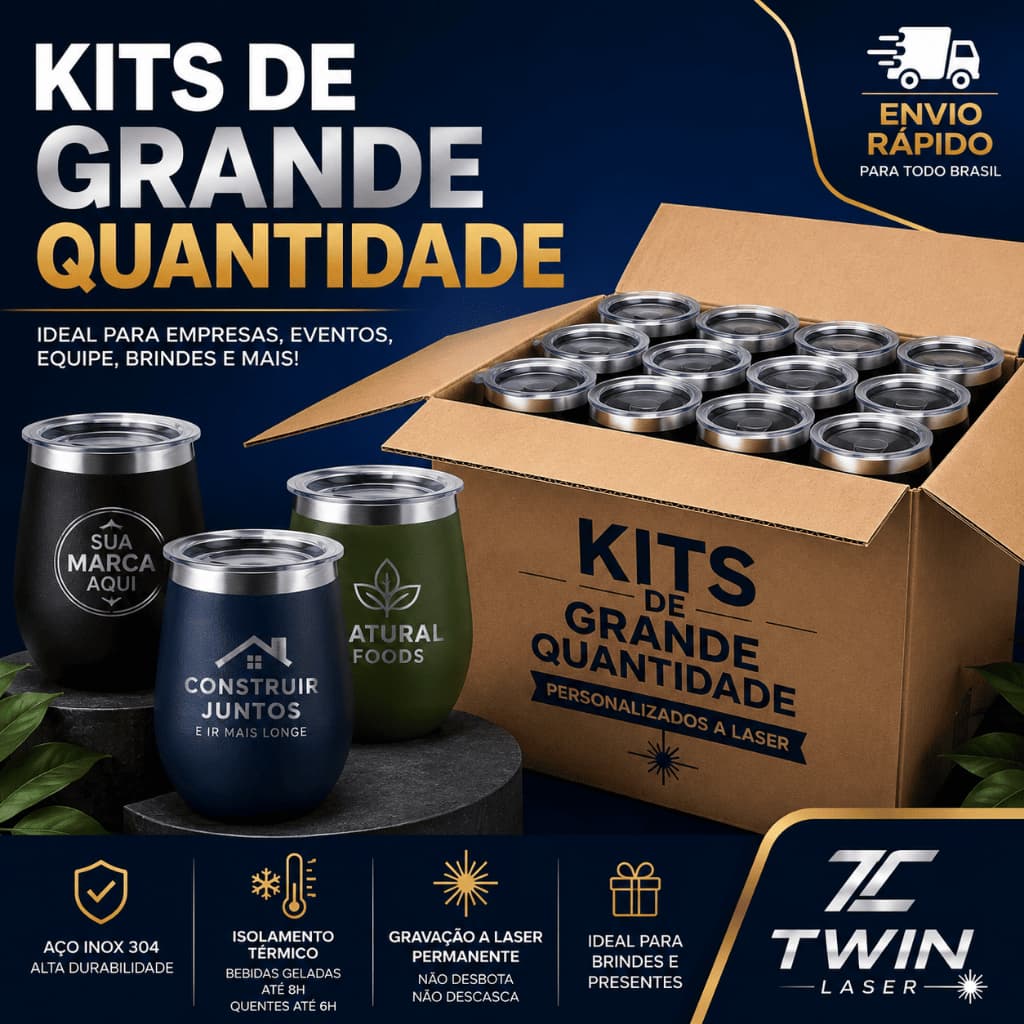 Kit 35, 40, 45, 50 e 60 Copos Térmicos Cuia Personalizados Nome Logo time 360ml Aço Inox tampa anti vazamento