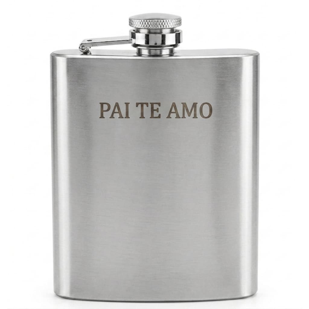 Cantil Porta Bebidas Aço Inox Personalizado Com Gravação A Laser E Estojo Em MDF