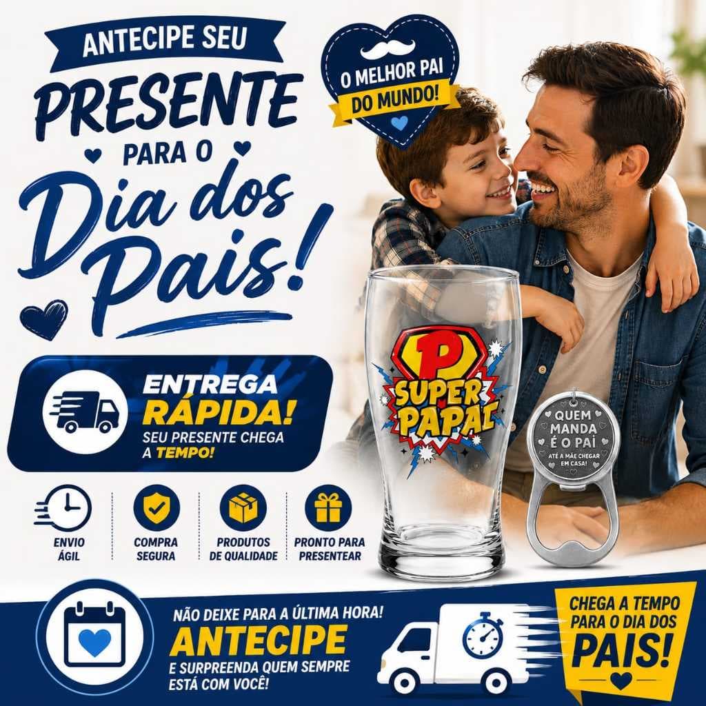 Copo de Vidro Dia dos Pais 580ml + Abridor de Garrafas Presenteável