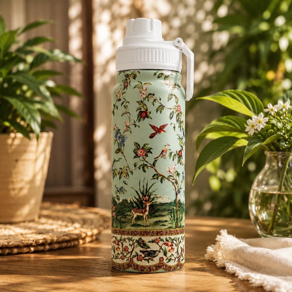 Garrafa modelo de verão 800ml com excelente capacidade, tampa segura e ideal para transportar bebidas diariamente.