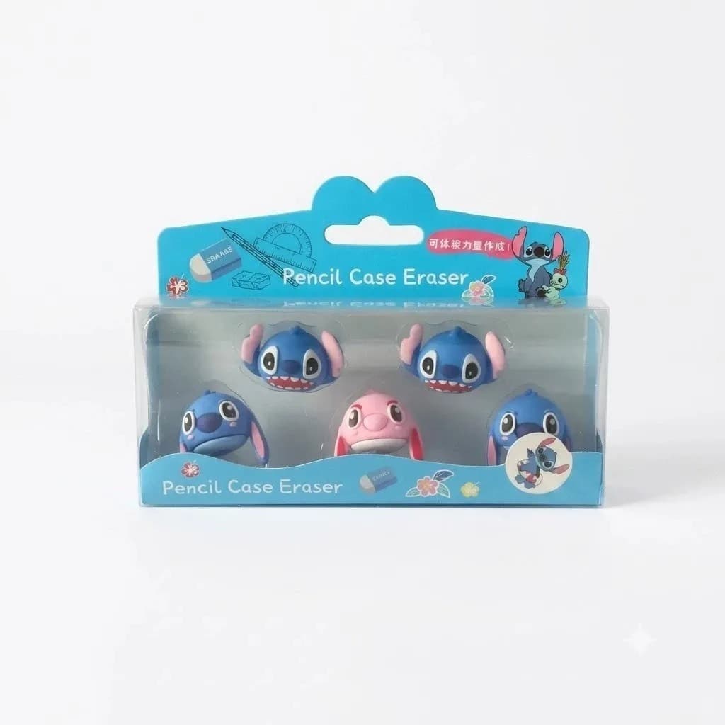 Kit 5 Borrachas Stitch E Angel Azul E Rosa Colecionável Fofo