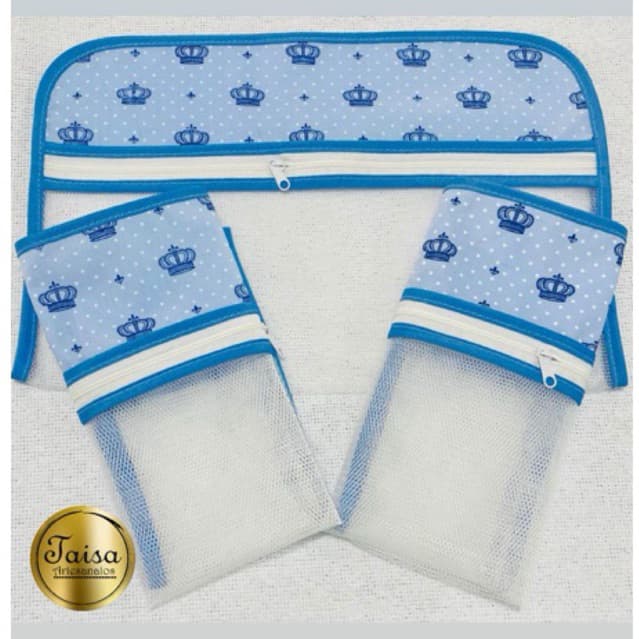 Kit 3 Saquinhos Maternidade Luxo com Zíper | Organizador Mala Maternidade Bebê