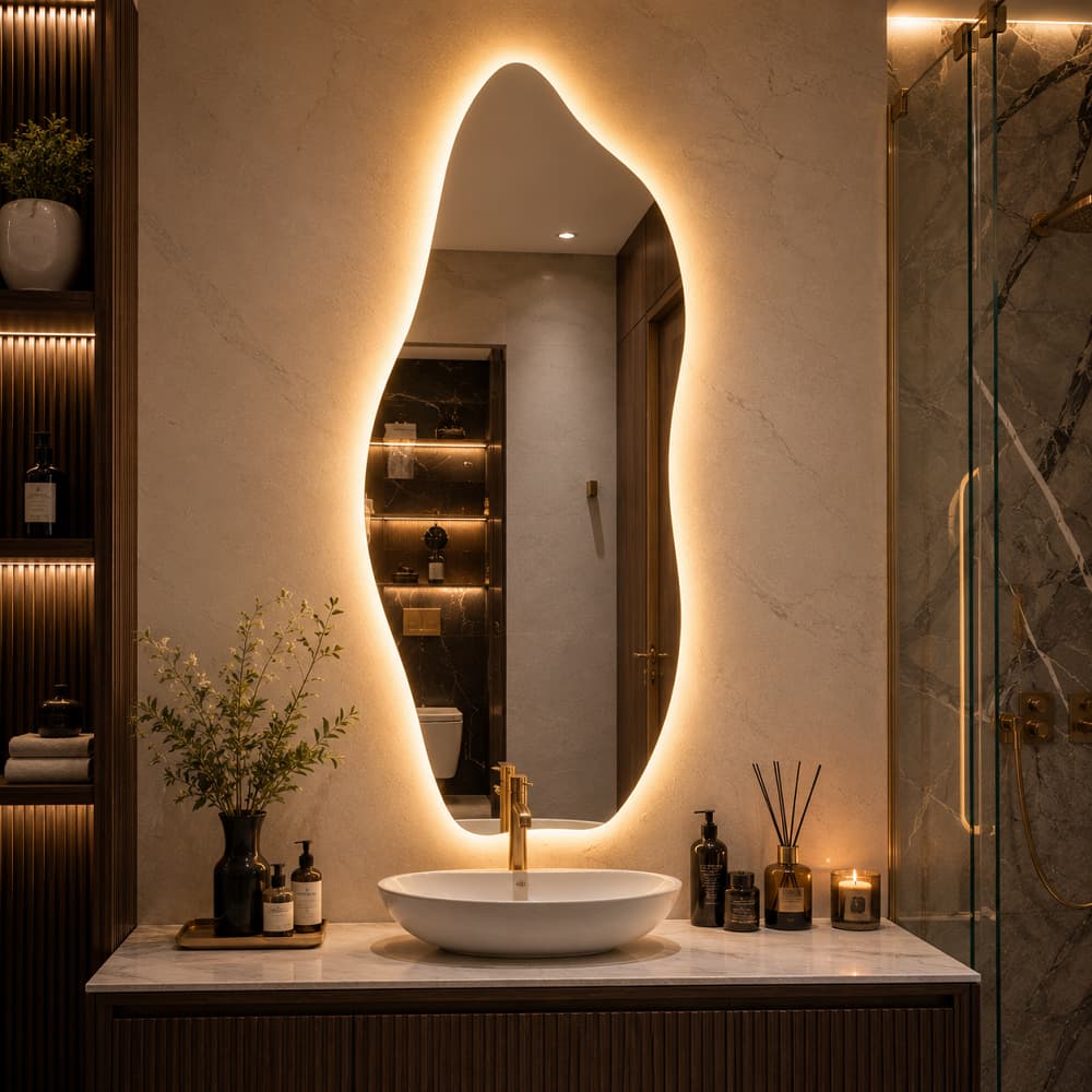 Espelho Flame com LED Bivolt 100x35cm Polido  3 Tons de Luz (Quente 3000K Neutra 4000K e Branca 6000K) para Sala e Salão