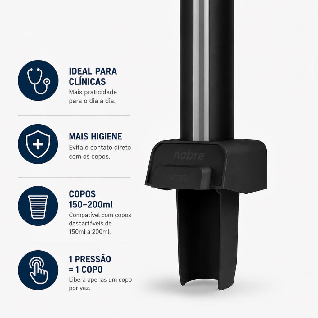 Dispenser de Copos Descartáveis para Clínicas Consultórios Nobre ORIGINAL 150 a 200ml Parede