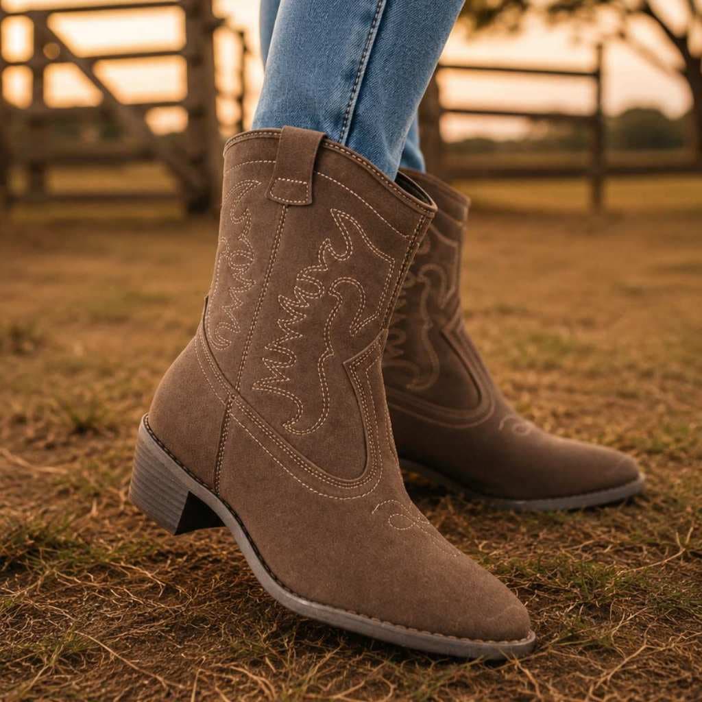Bota Feminina Moleca Original Country Cacau Bordado Lateral