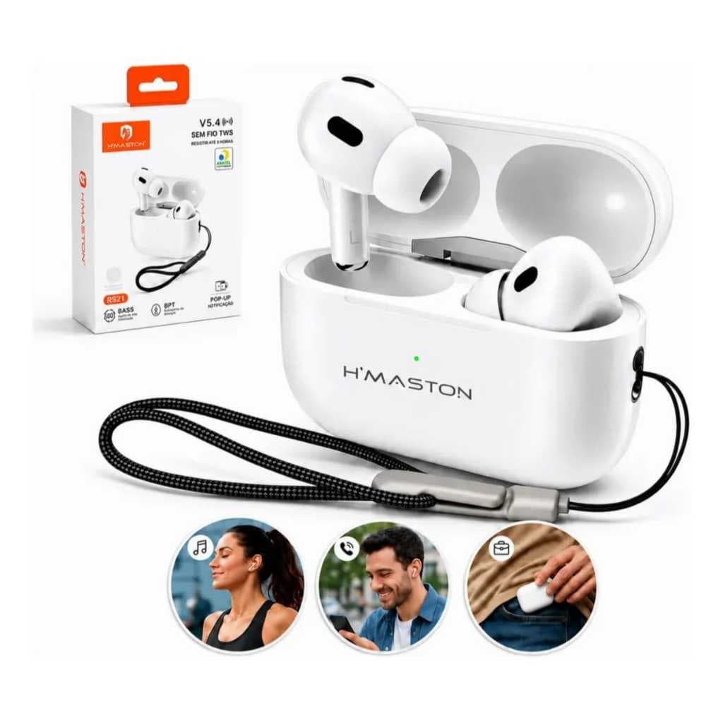 Fone de Ouvido Bluetooth H"Maston RS21 - Conexão Bluetooth 5.4, Som HIFI e Resistente a Respingos