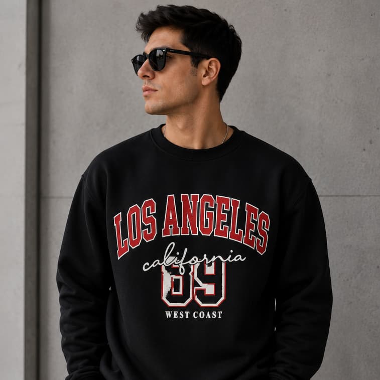 Moletom Careca Los Angeles Gola Redonda Casaco Flanelado Unissex Algodão