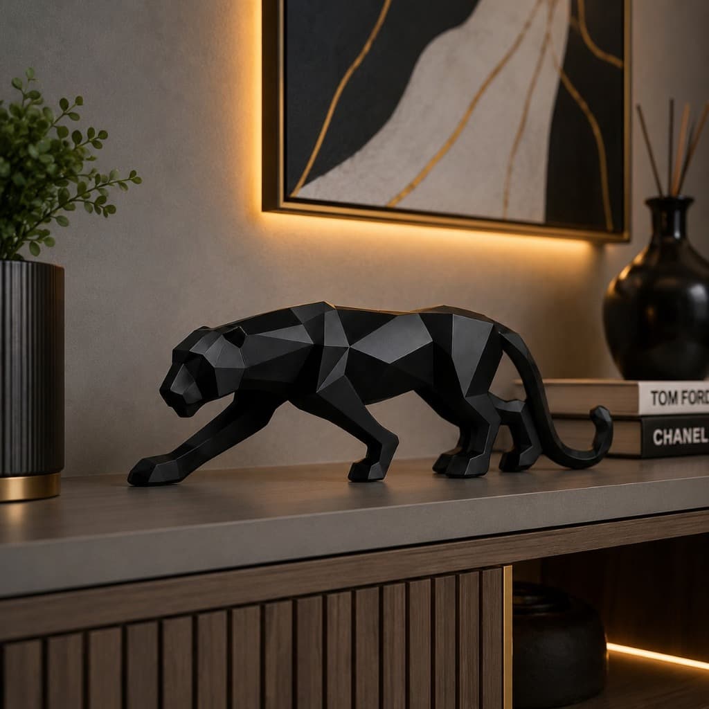 Decoração Sala Pantera Negra Geométrica Estatueta De Decoração Plastica Casa Estatua Rack Sala Quarto Preto Branco