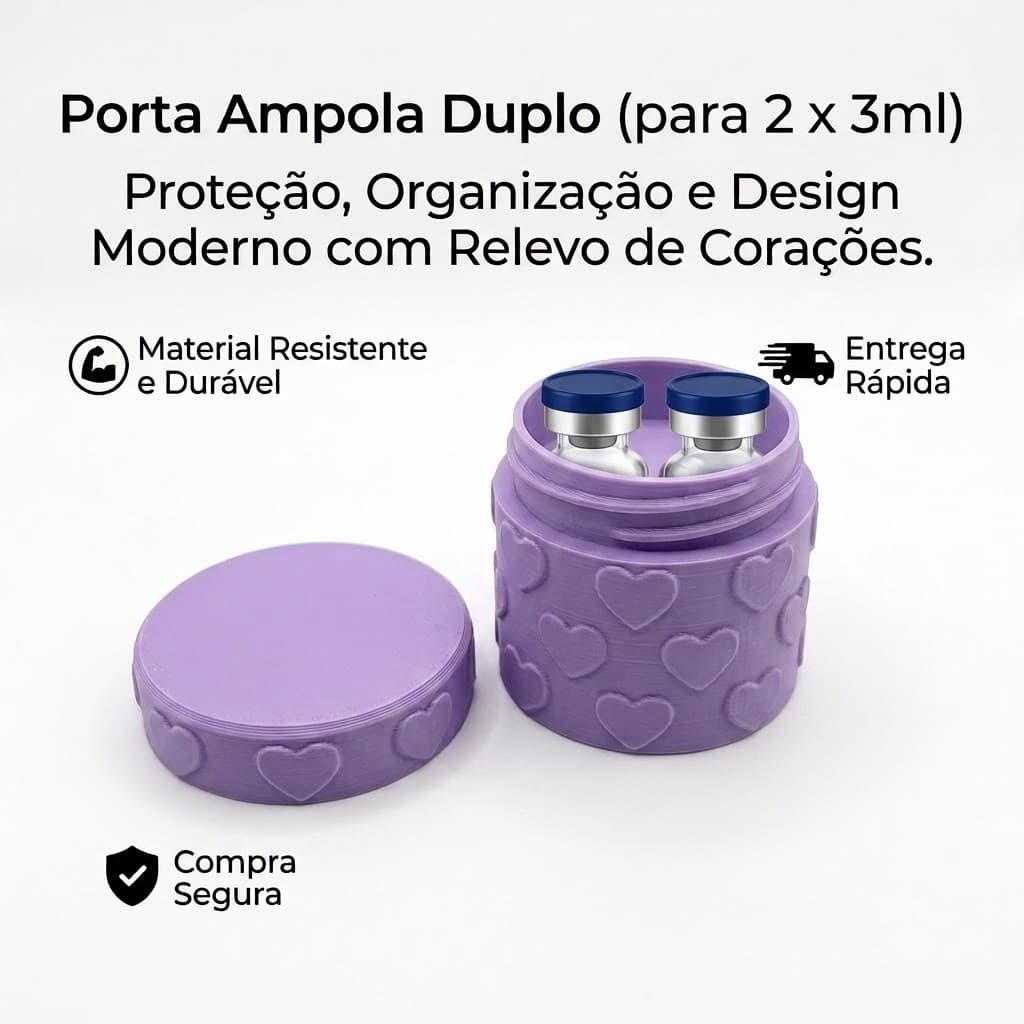 Organizador Frasco Porta Ampola Coração para 2 TIRZE/GHK 3ml P/Geladeira Brinde Tampas