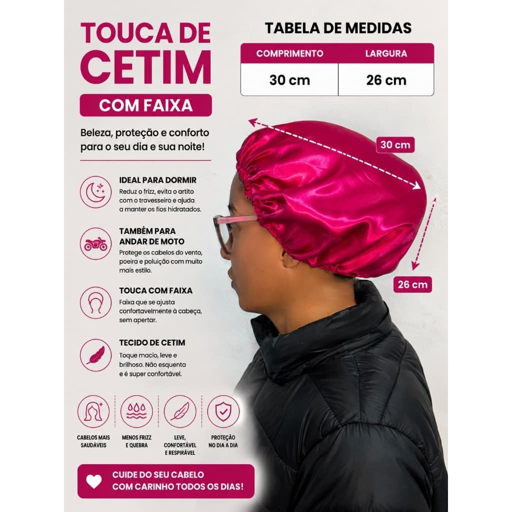 Touca Protetoura de Cetim Dormir Moto Para Cabelos Longos Curto Antifrizz