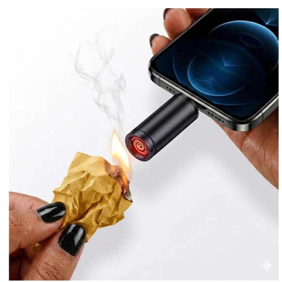 Mini Isqueiro Elétrico USB Tipo-C Sem Chama para Celular Compatível Iphone, OPPO, Xiaomi