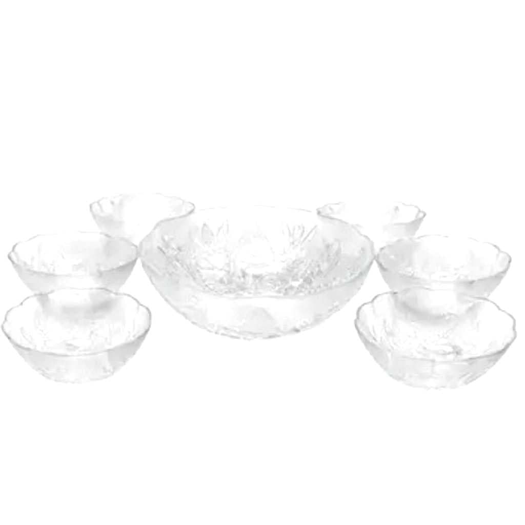 Conjunto Saladeira De Vidro Relevo Floral Com Mini Tigelas Sobremesa Elegante Travessa De Mesa