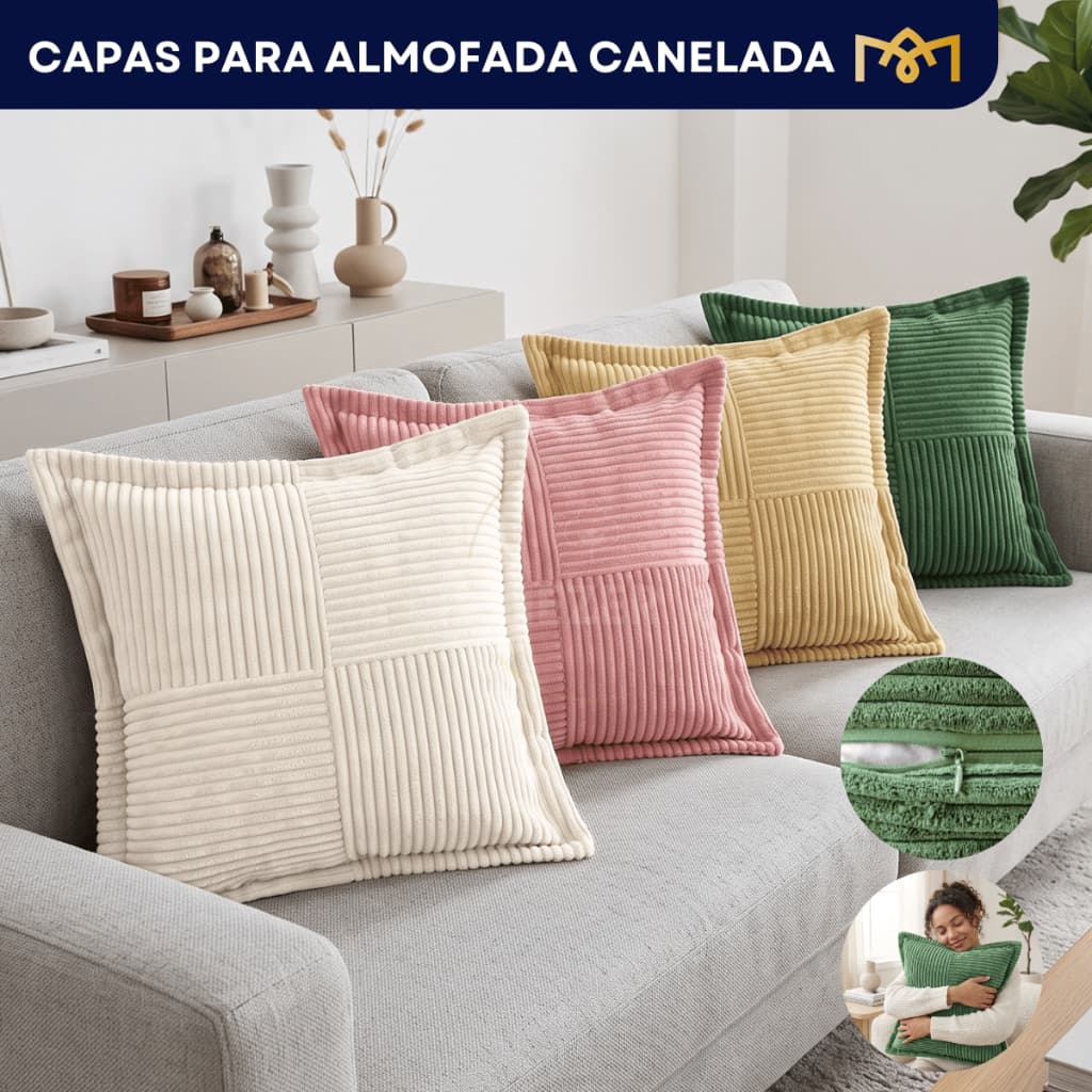Capa De Almofada 45x45cm Veludo Cotelê Boho Chic Toque Aveludado Textura Canelada Decoração Premium