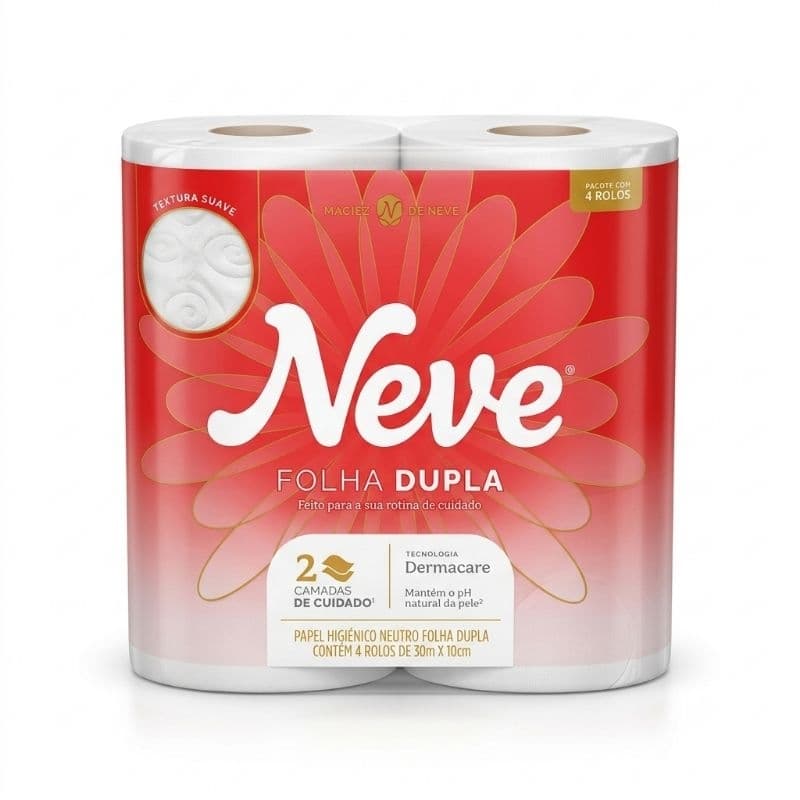 Papel Higiênico Neve Folha Dupla Neutro Dermacare Pacote Com 4 Rolos