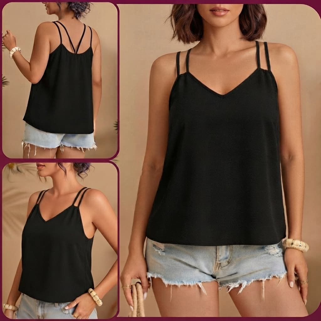 Blusa Regata Feminina Alça Fina Decote V.